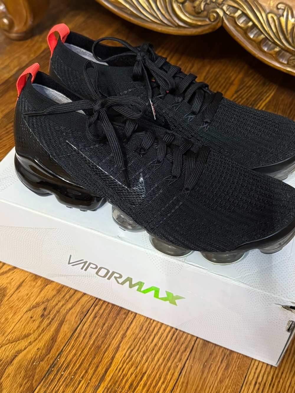 Nike VaporMax Flyknit Black with Red Heel Tab - Men's Sneakers